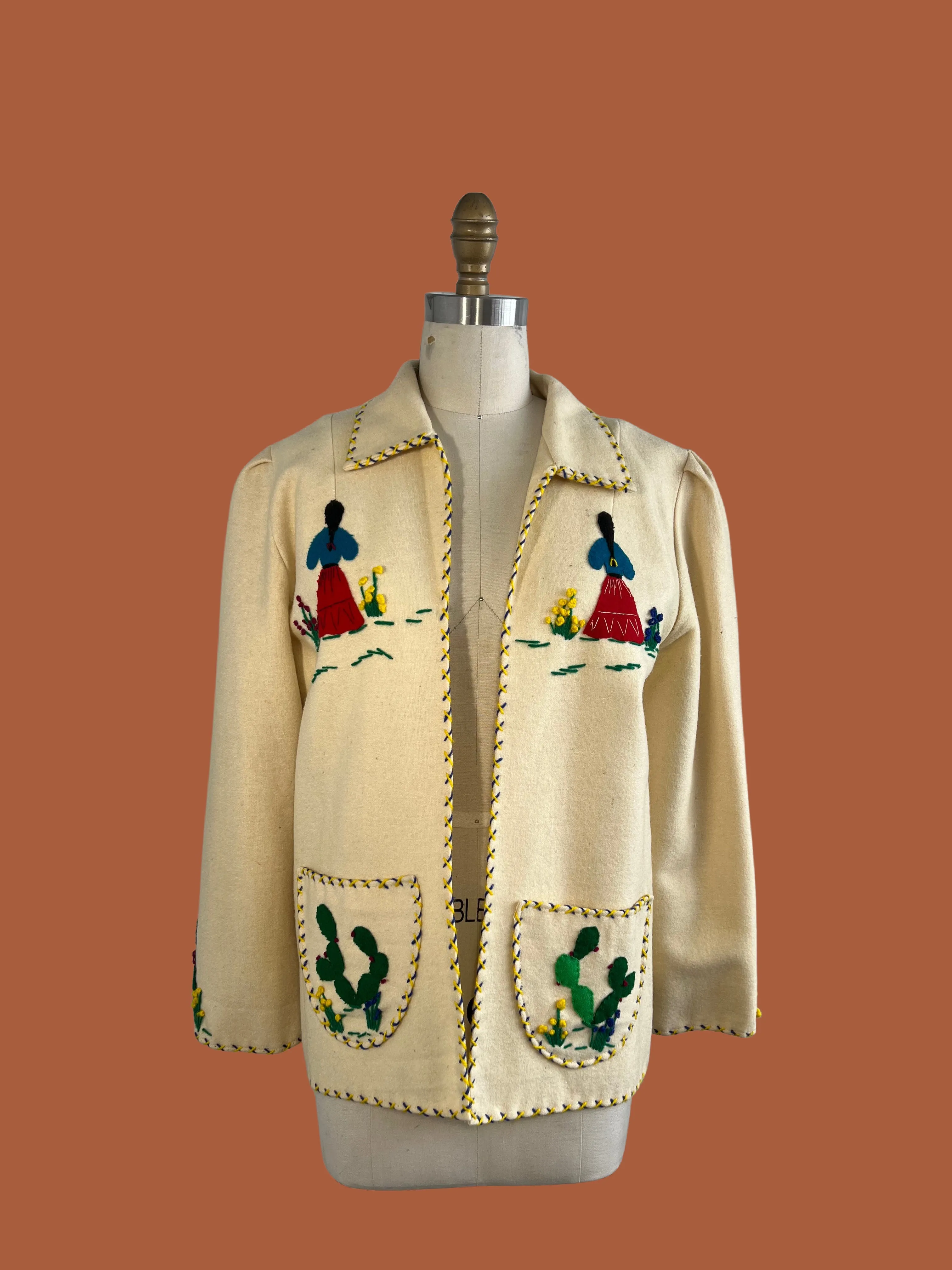 1950s Mexican Tourist Souvenir Felt Jacket by Garcia Leal, Size M/L