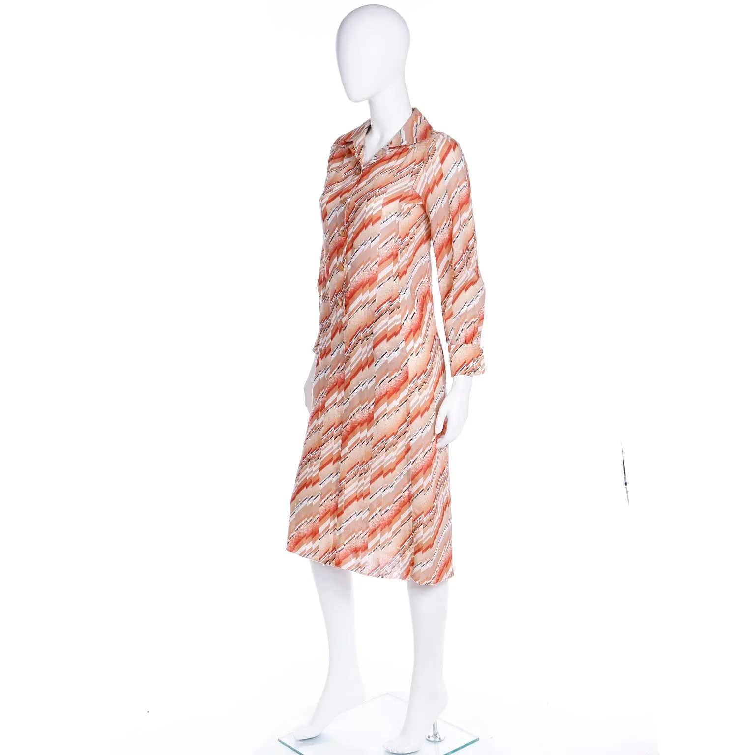 1970s Emanuel Ungaro Parallele Paris Vintage Abstract Chevron Striped Dress