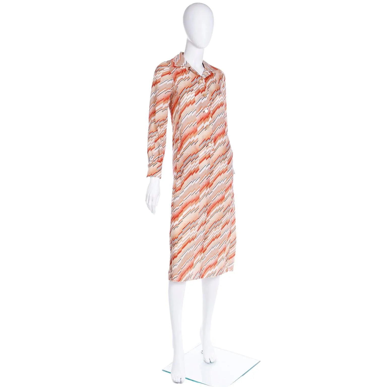 1970s Emanuel Ungaro Parallele Paris Vintage Abstract Chevron Striped Dress