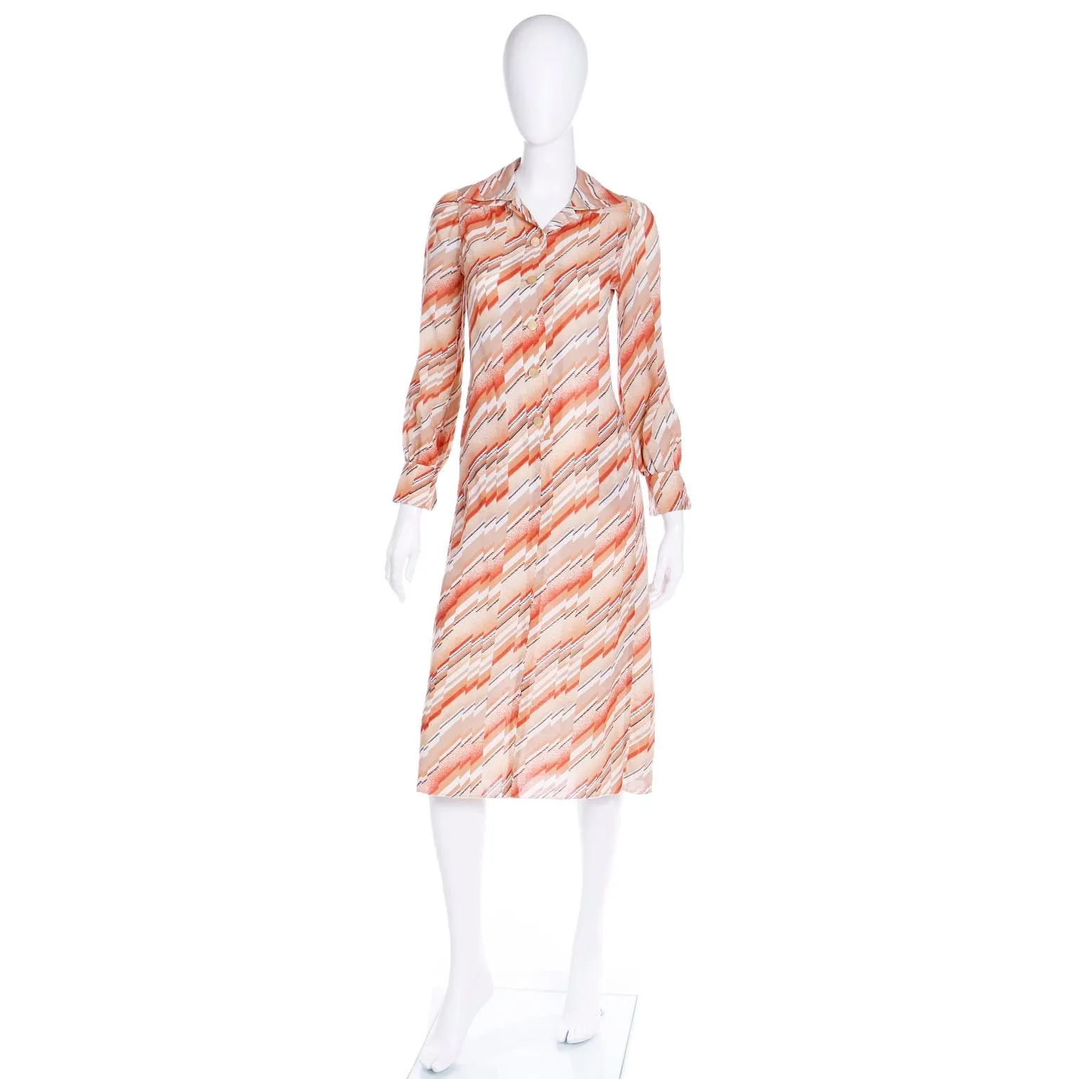 1970s Emanuel Ungaro Parallele Paris Vintage Abstract Chevron Striped Dress