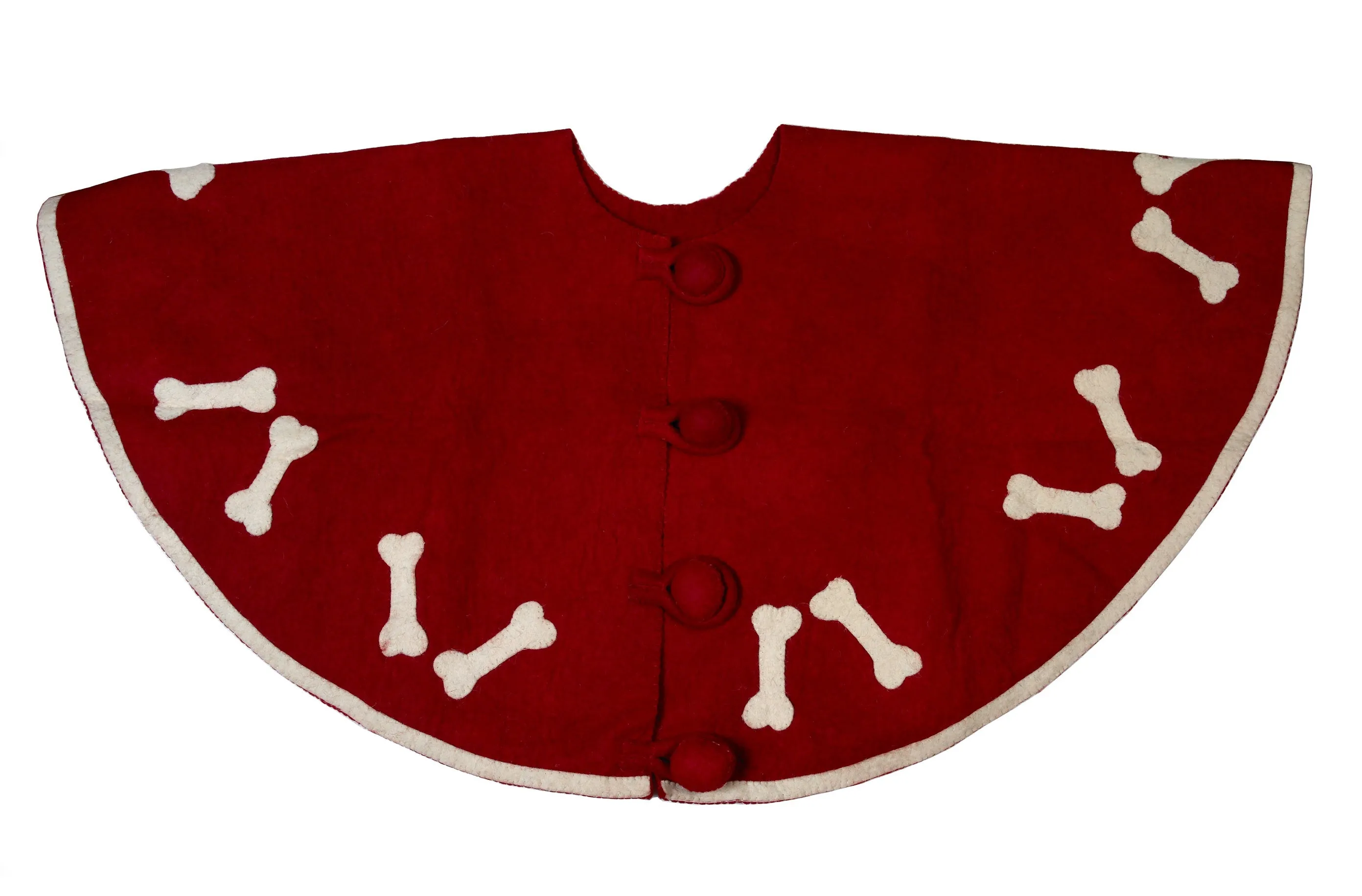 22 felt tree skirt with dog bone accents- red