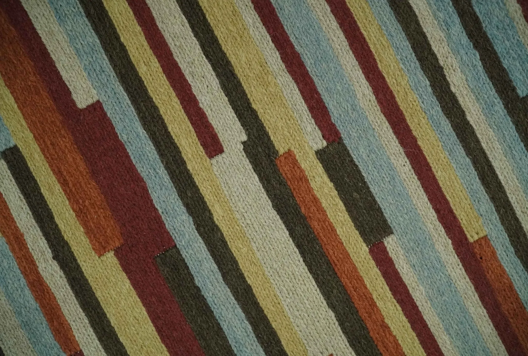 5x8 Multi color Stripes Pattern Hand knotted Farmhouse Wool Area Rug