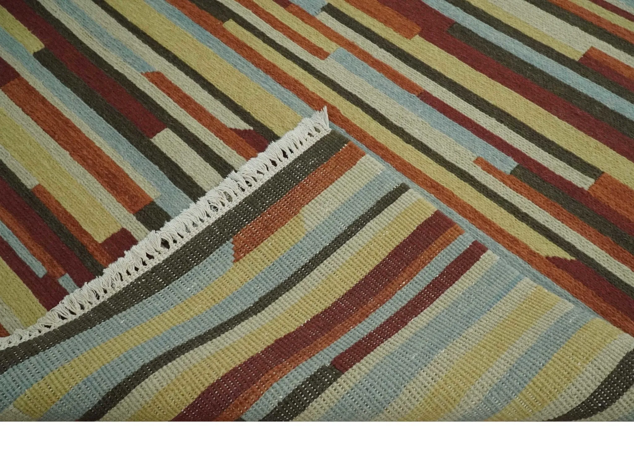 5x8 Multi color Stripes Pattern Hand knotted Farmhouse Wool Area Rug