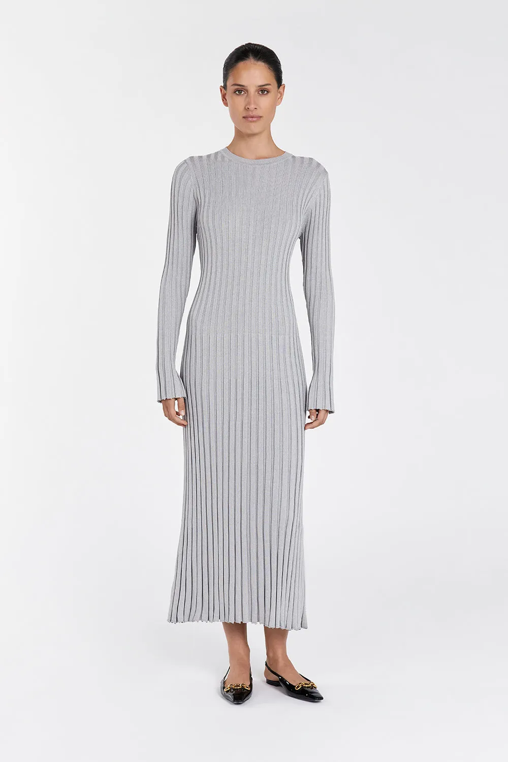 ADA SILVER LONG SLEEVE MIDI DRESS