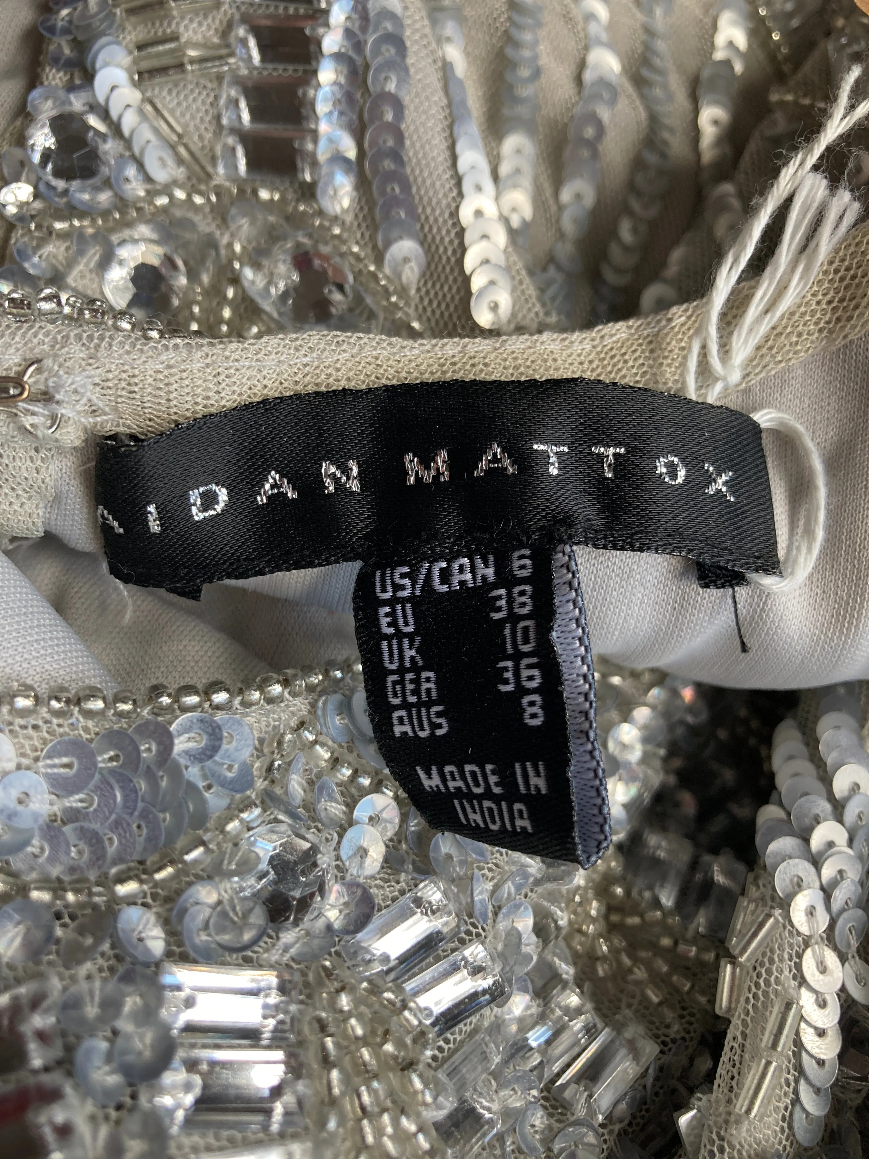 Aidan Mattox Silver Sequin Party Dress, 6