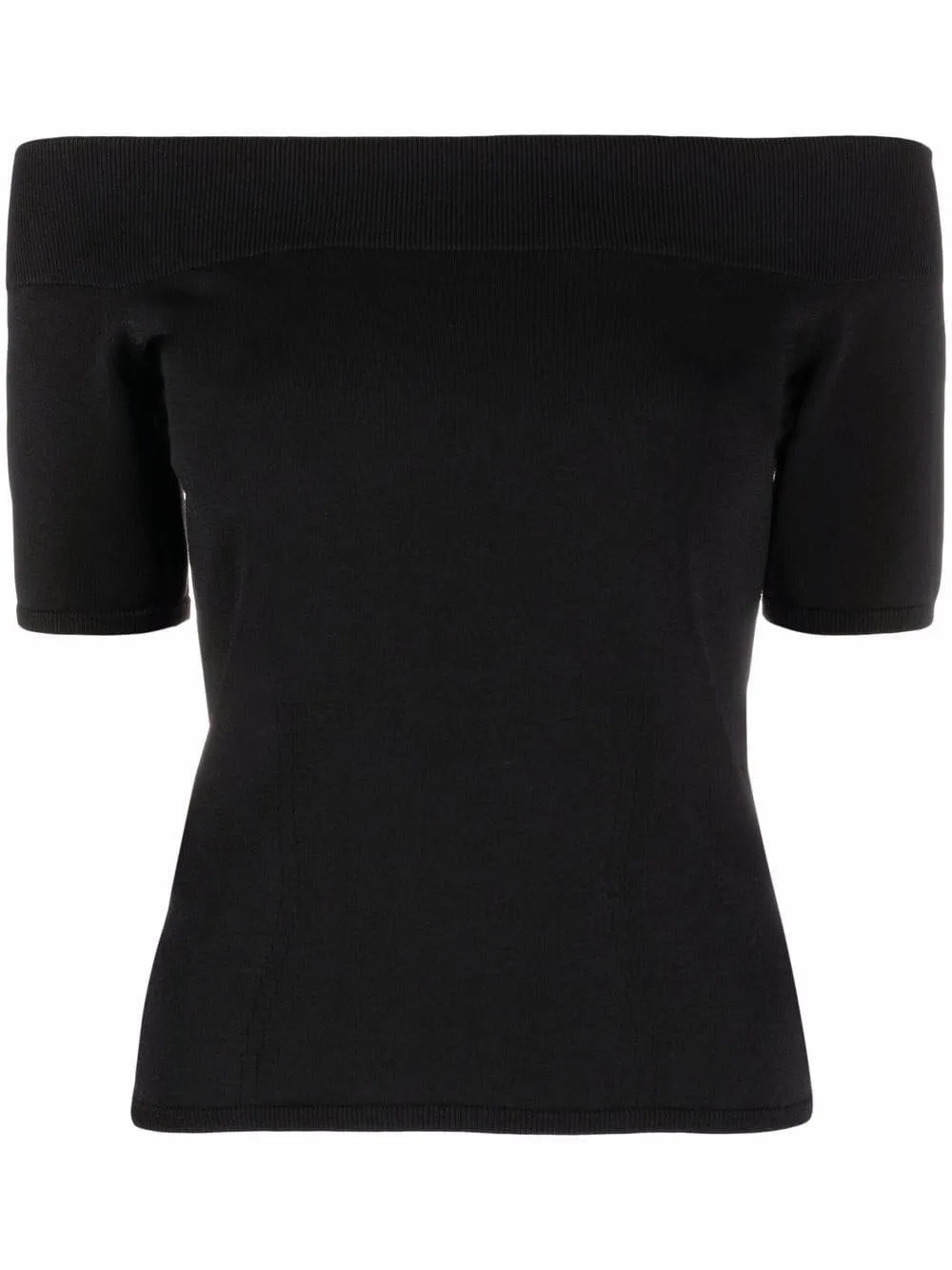 ALEXANDER MCQUEEN Boat-Neck Top for Women in Black - Slim Fit, Ribbed Collar, Hem and Cuffs