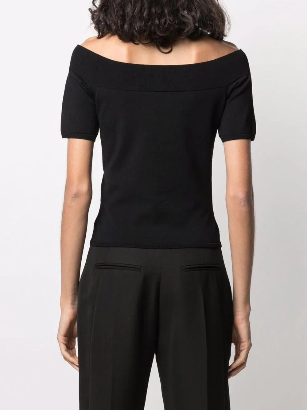 ALEXANDER MCQUEEN Boat-Neck Top for Women in Black - Slim Fit, Ribbed Collar, Hem and Cuffs