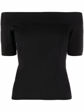 ALEXANDER MCQUEEN Boat-Neck Top for Women in Black - Slim Fit, Ribbed Collar, Hem and Cuffs