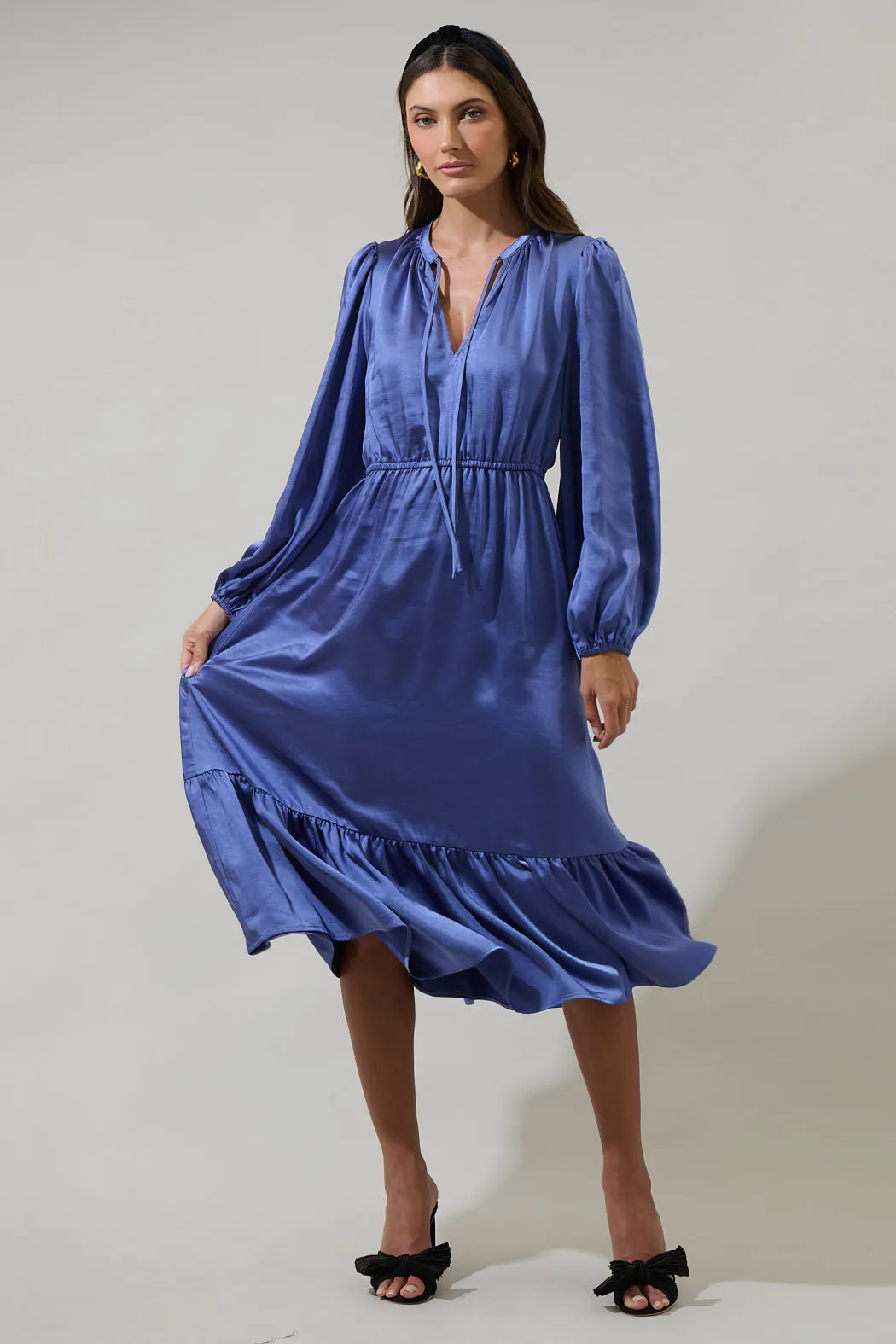 Alexia Satin Balloon Sleeve Midi Dress