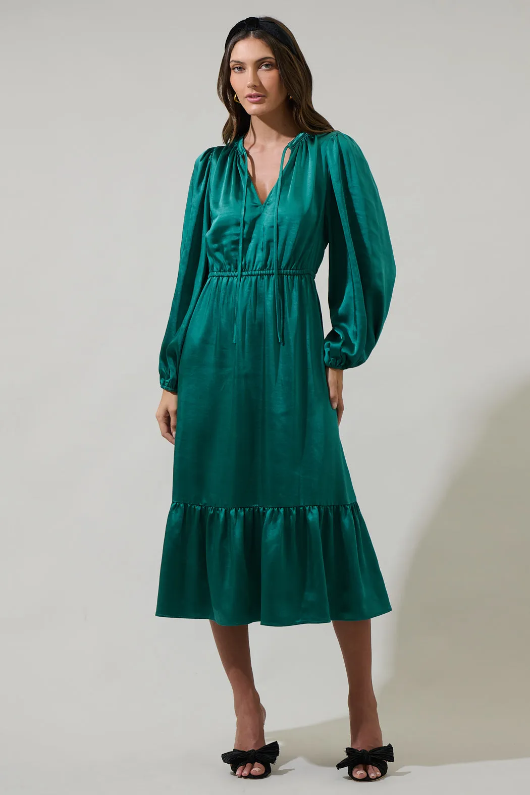 Alexia Satin Balloon Sleeve Midi Dress