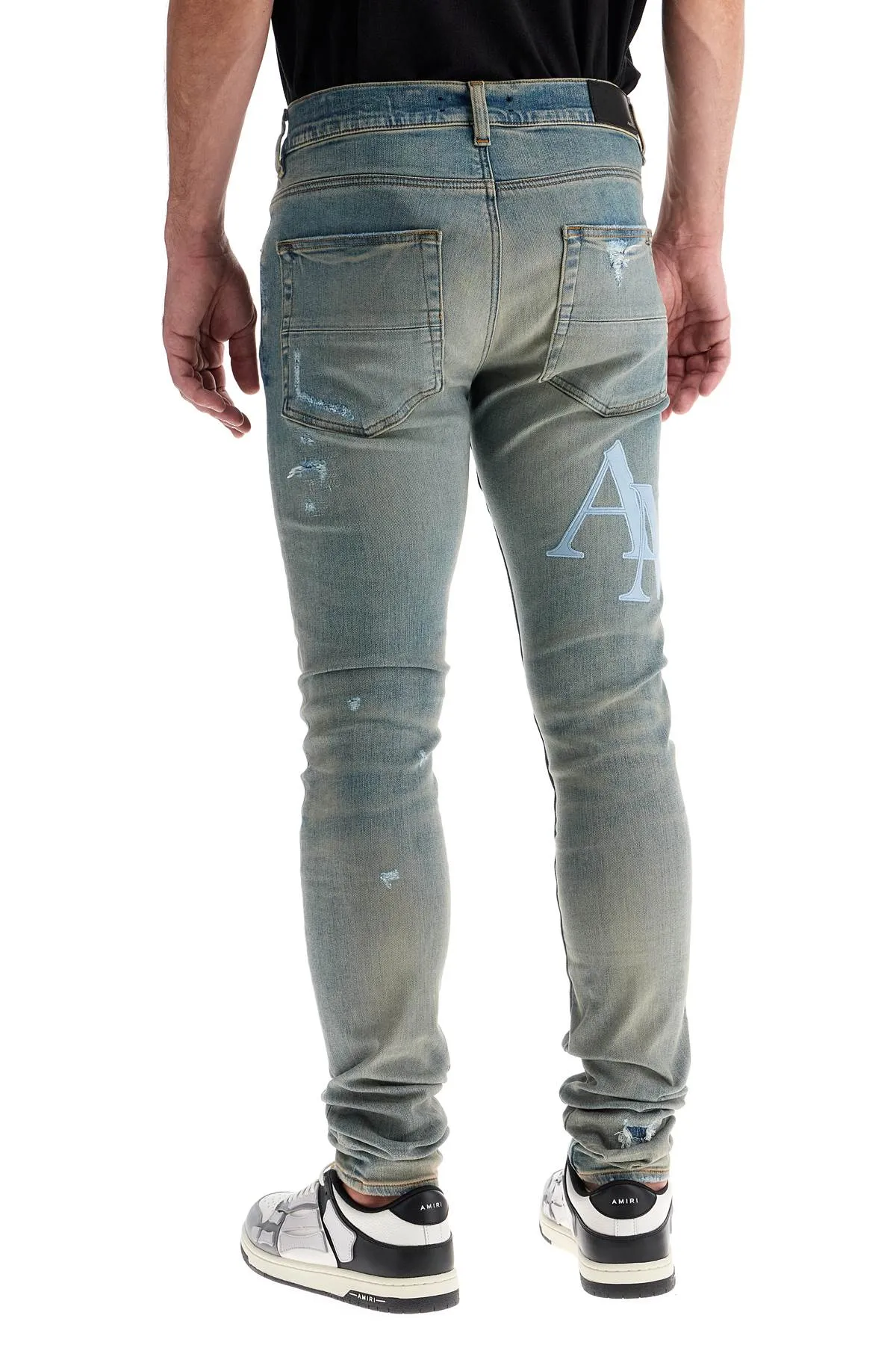 Amiri Men's Leather Logo Jeans With Eight Words