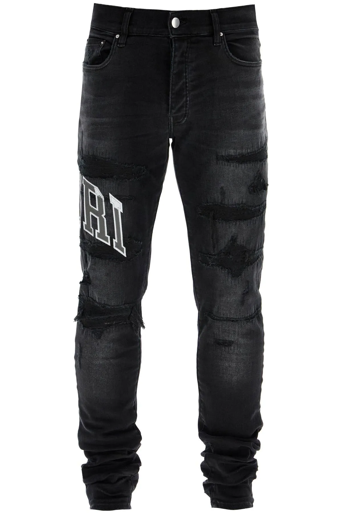 Amiri Men's Skinny Jeans With Varsity Logo