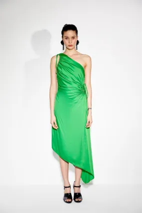 Asymmetrical Green Satin Dress