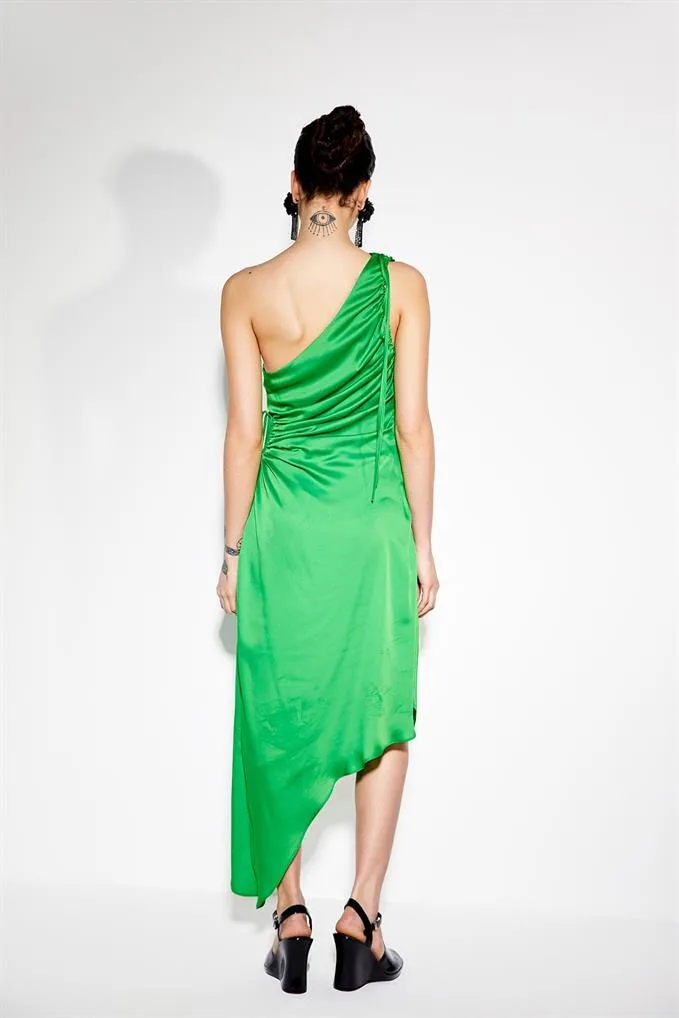 Asymmetrical Green Satin Dress