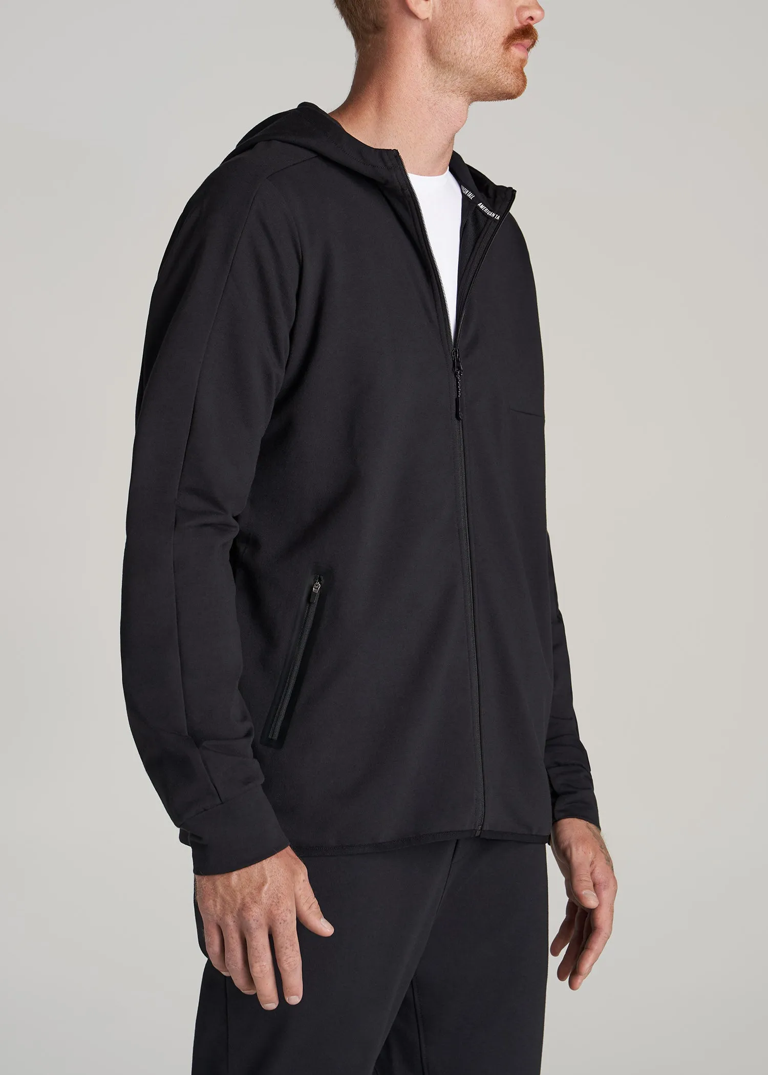 A.T. Performance French Terry Full Zip Hoodie for Tall Men in Black