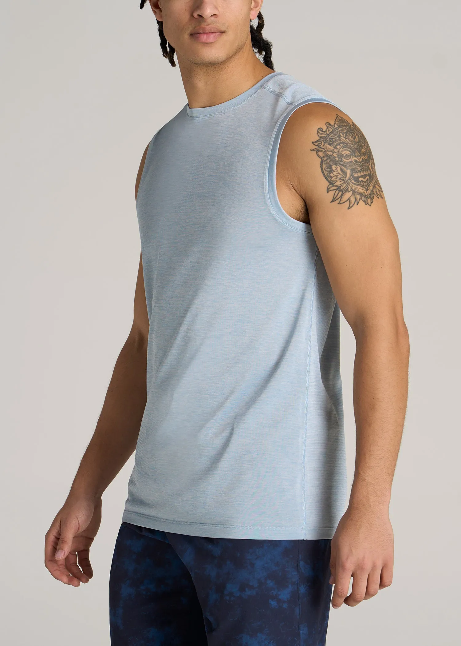 A.T. Performance MODERN-FIT Jersey Tank For Tall Men in Light Blue Mix