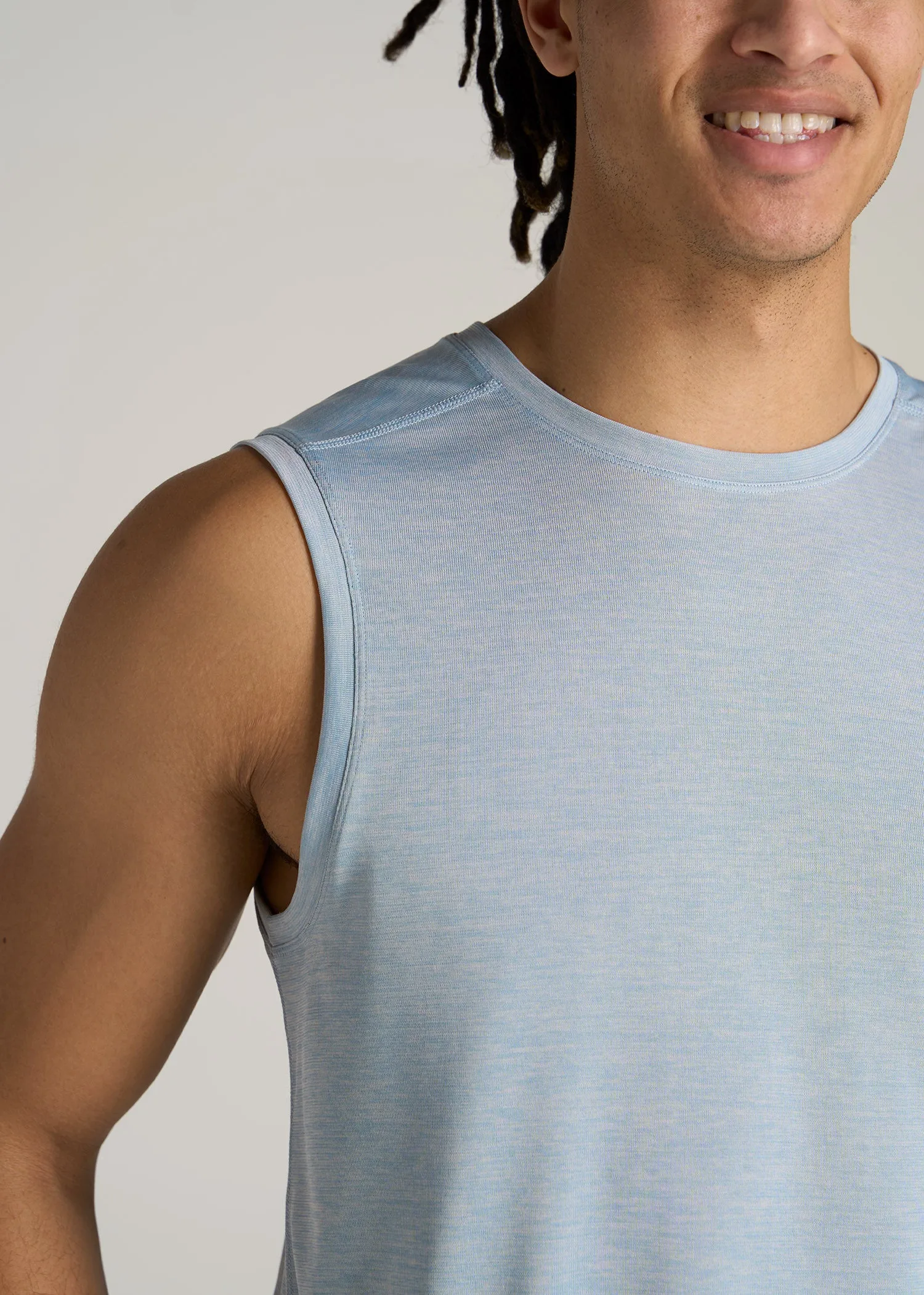 A.T. Performance MODERN-FIT Jersey Tank For Tall Men in Light Blue Mix