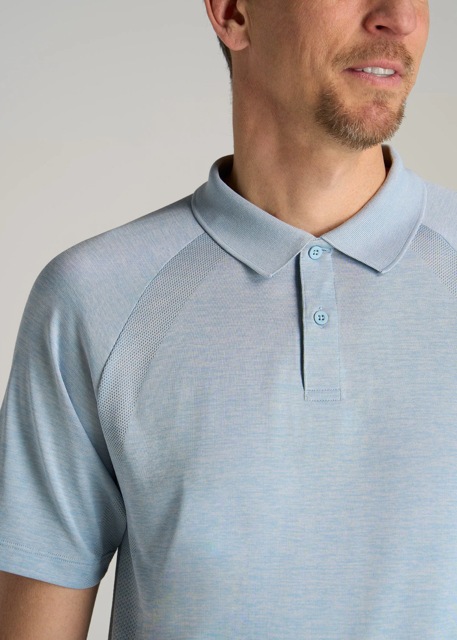 A.T. Performance: Raglan Men's Tall Polo Shirt in Light Blue Mix