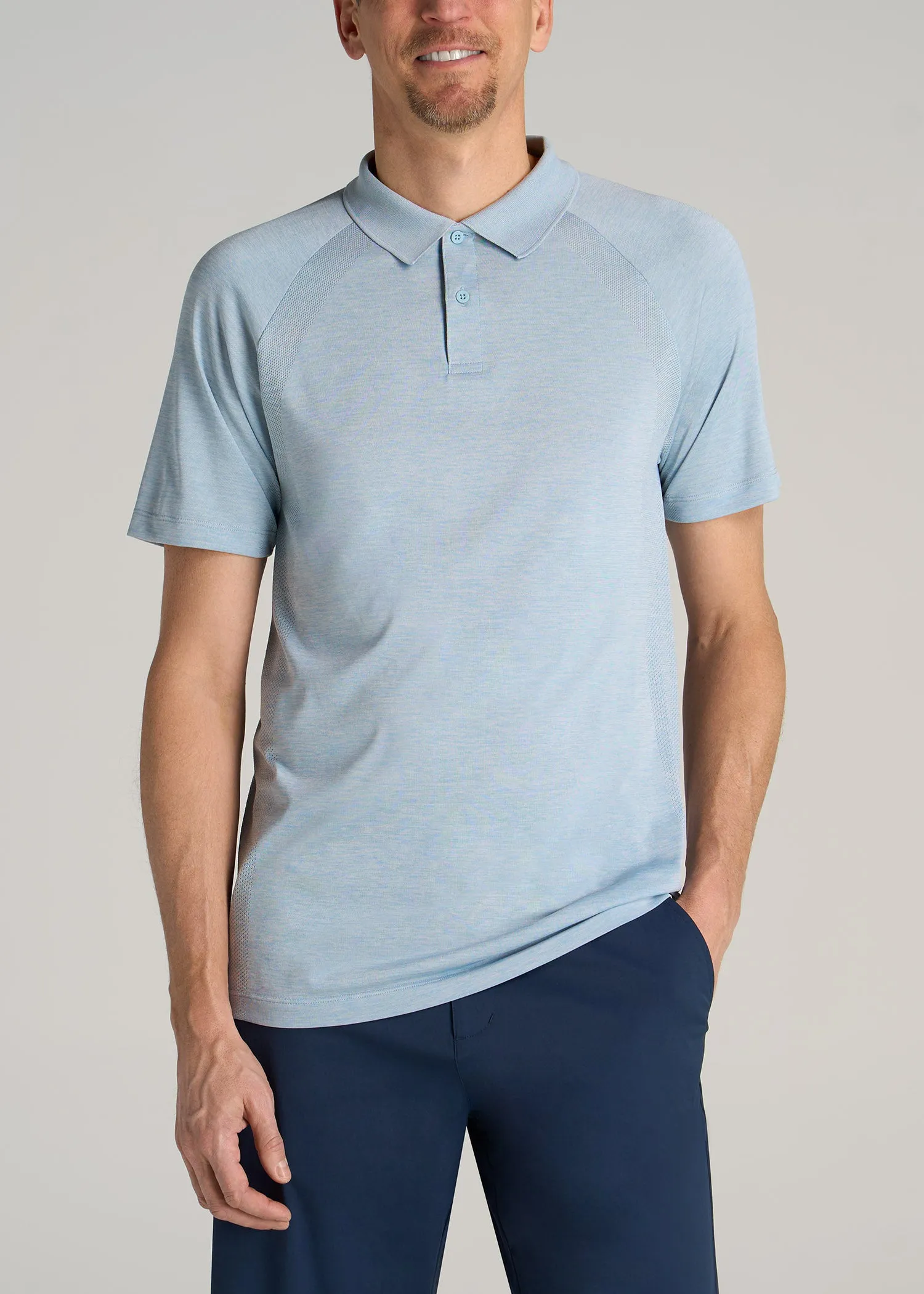 A.T. Performance: Raglan Men's Tall Polo Shirt in Light Blue Mix