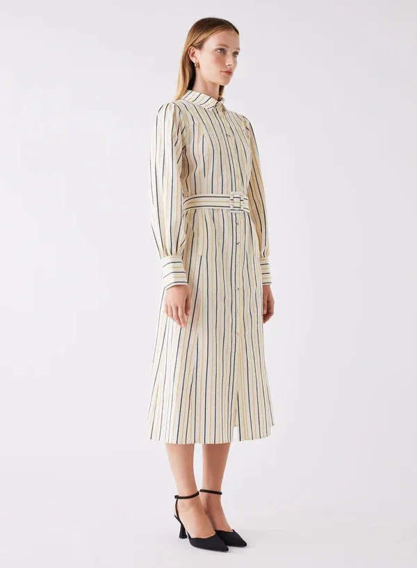 ATLAS MIDI DRESS - MUSTARD STRIPE