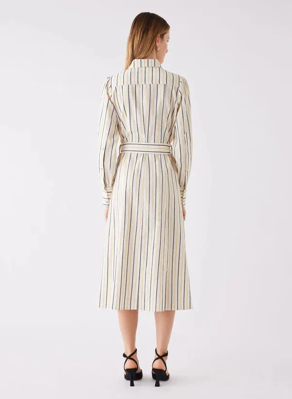 ATLAS MIDI DRESS - MUSTARD STRIPE