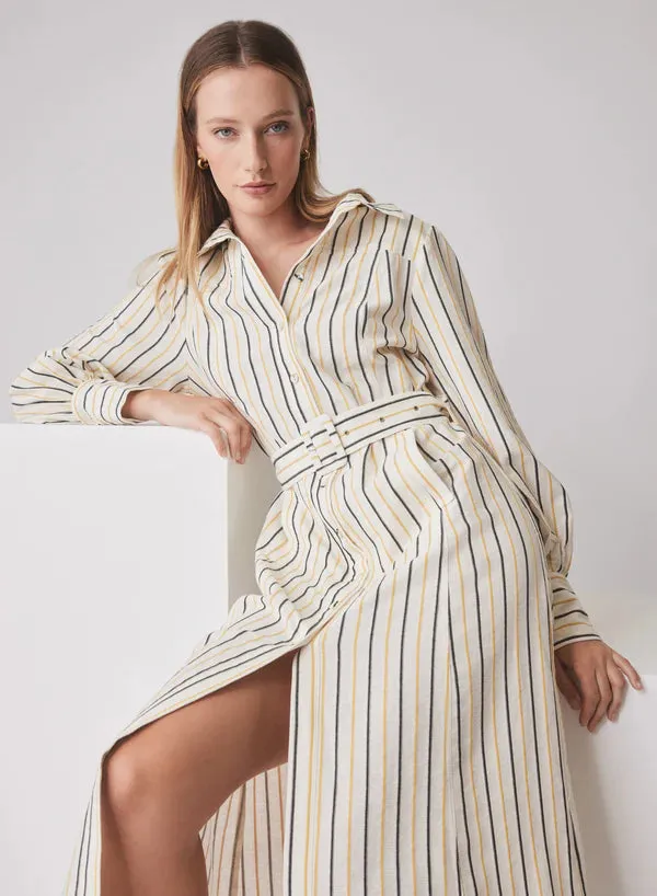 ATLAS MIDI DRESS - MUSTARD STRIPE