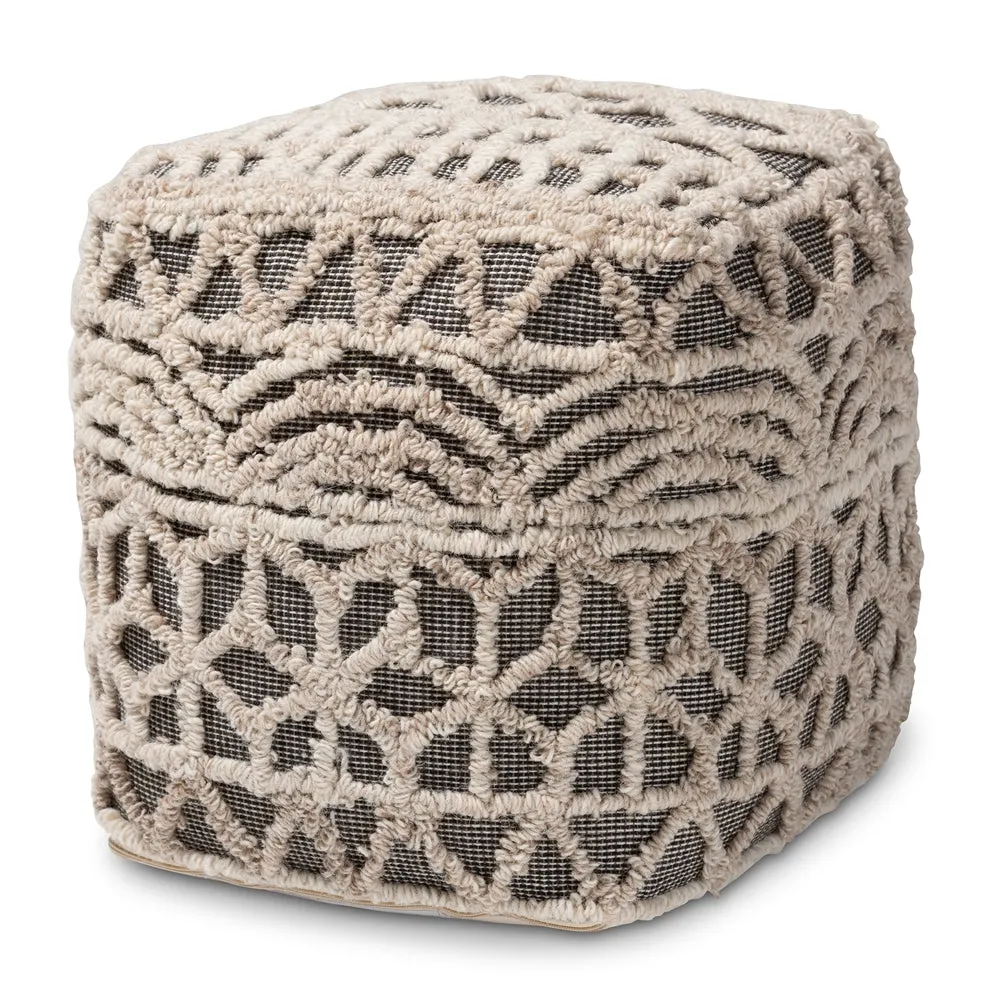 Avery Moroccan inspired beige and brown handwoven cotton pouf ottoman