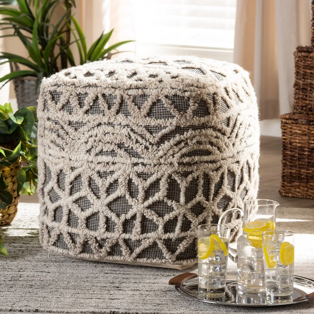 Avery Moroccan inspired beige and brown handwoven cotton pouf ottoman