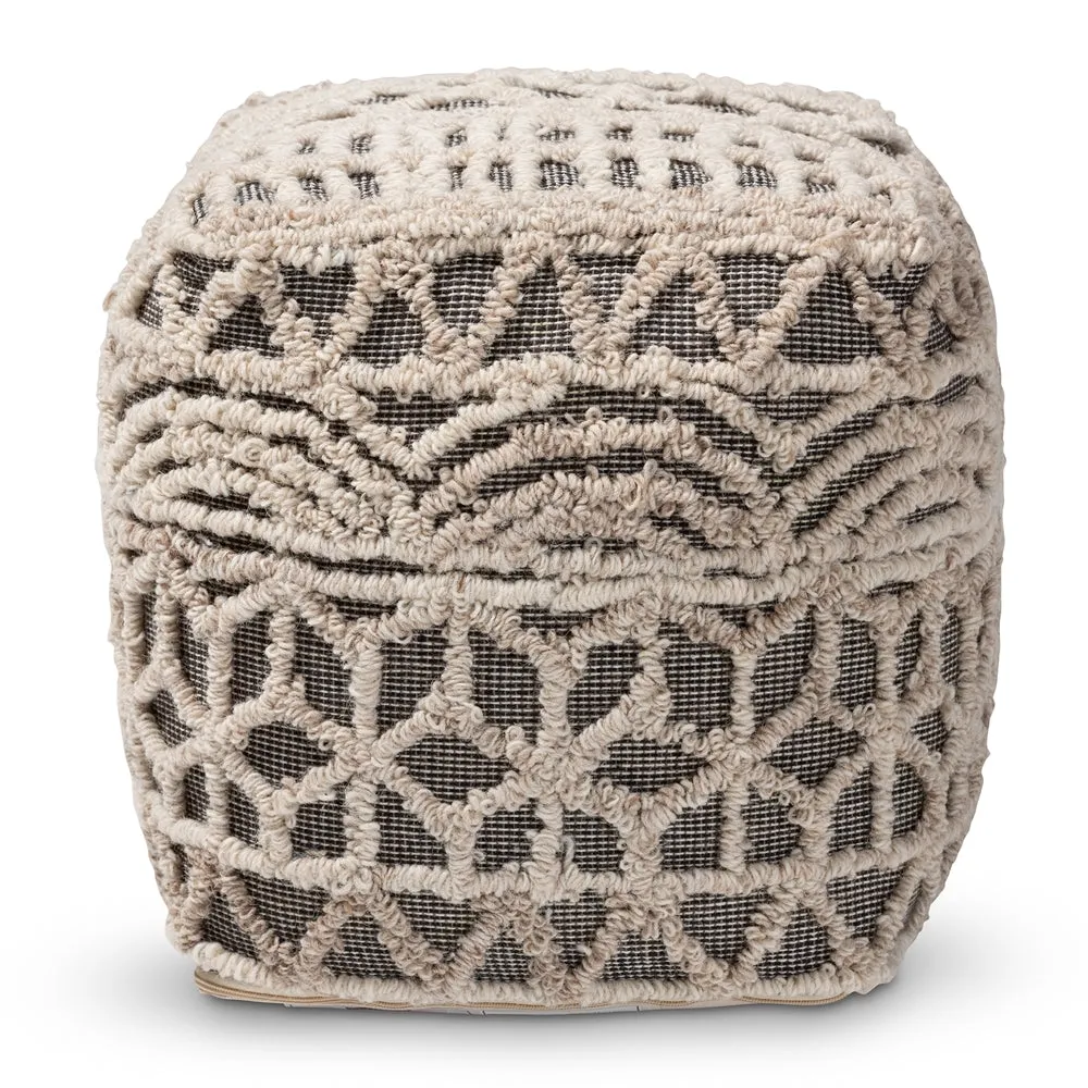 Avery Moroccan inspired beige and brown handwoven cotton pouf ottoman