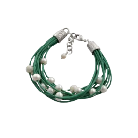 Barse Leather 'n' Pearls Good Times Bracelet-Green