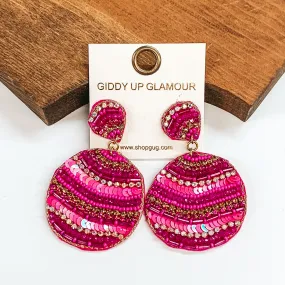 Beaded Circle Drop Earrings in Fuchsia Pink