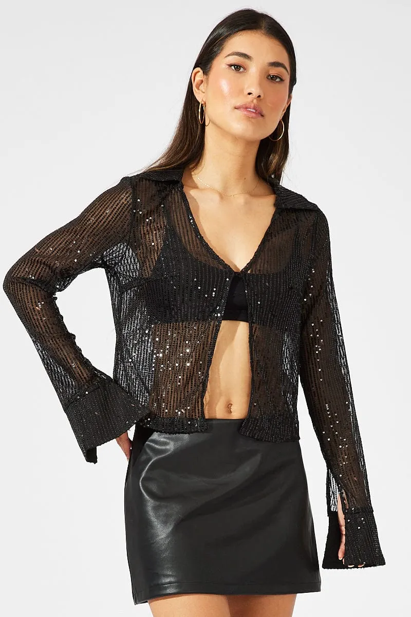 Black Bolero Long Sleeve Sequins