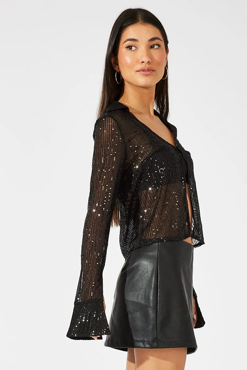 Black Bolero Long Sleeve Sequins