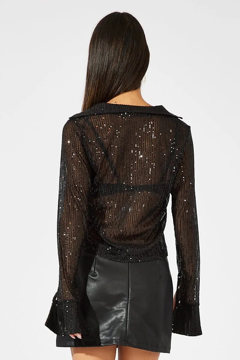 Black Bolero Long Sleeve Sequins