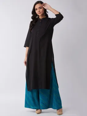 Black Kurta With Blue Sequins Work