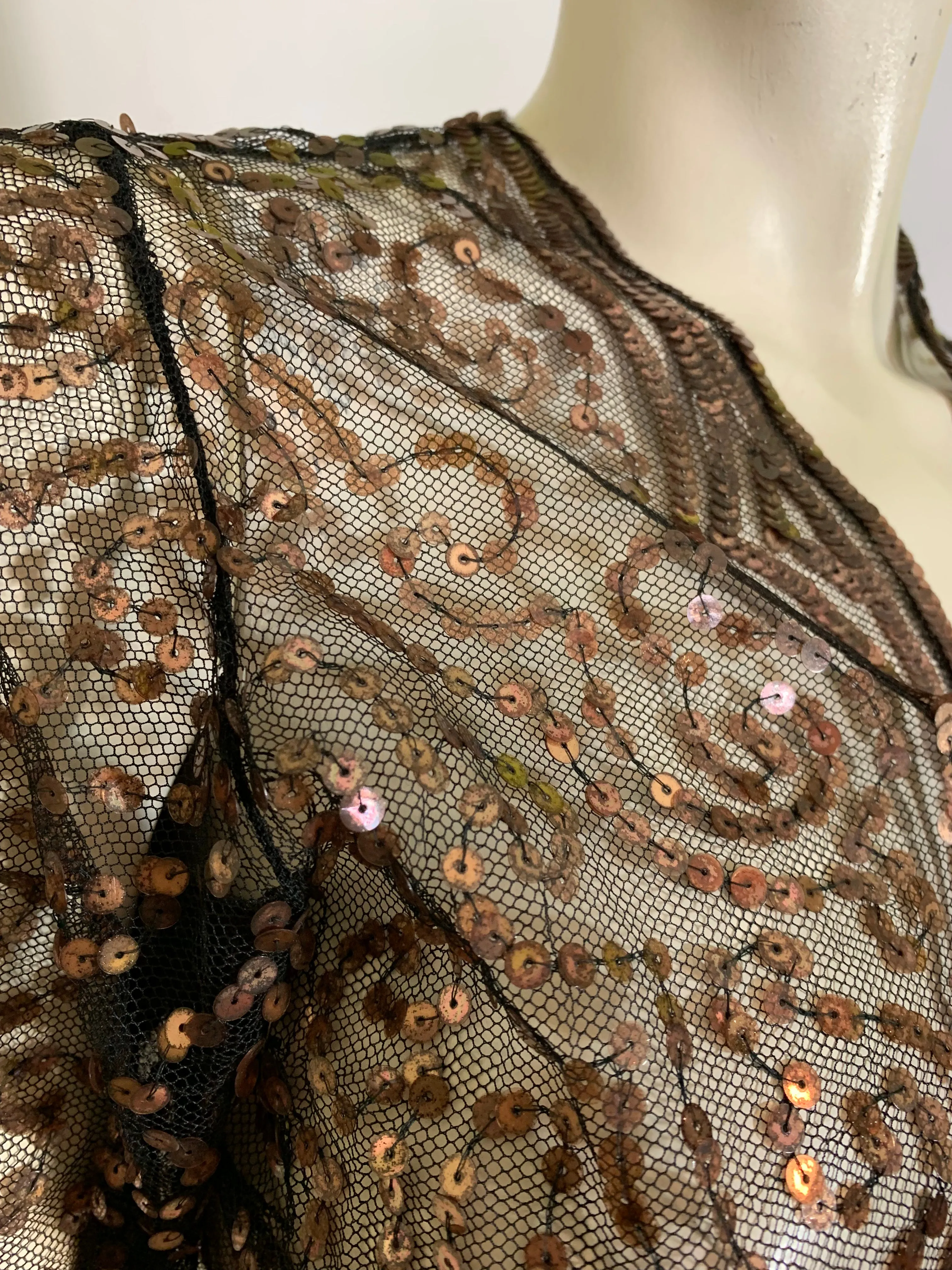 Black Mesh Bolero Jacket with Coppery Gelatin Sequins circa 1930s