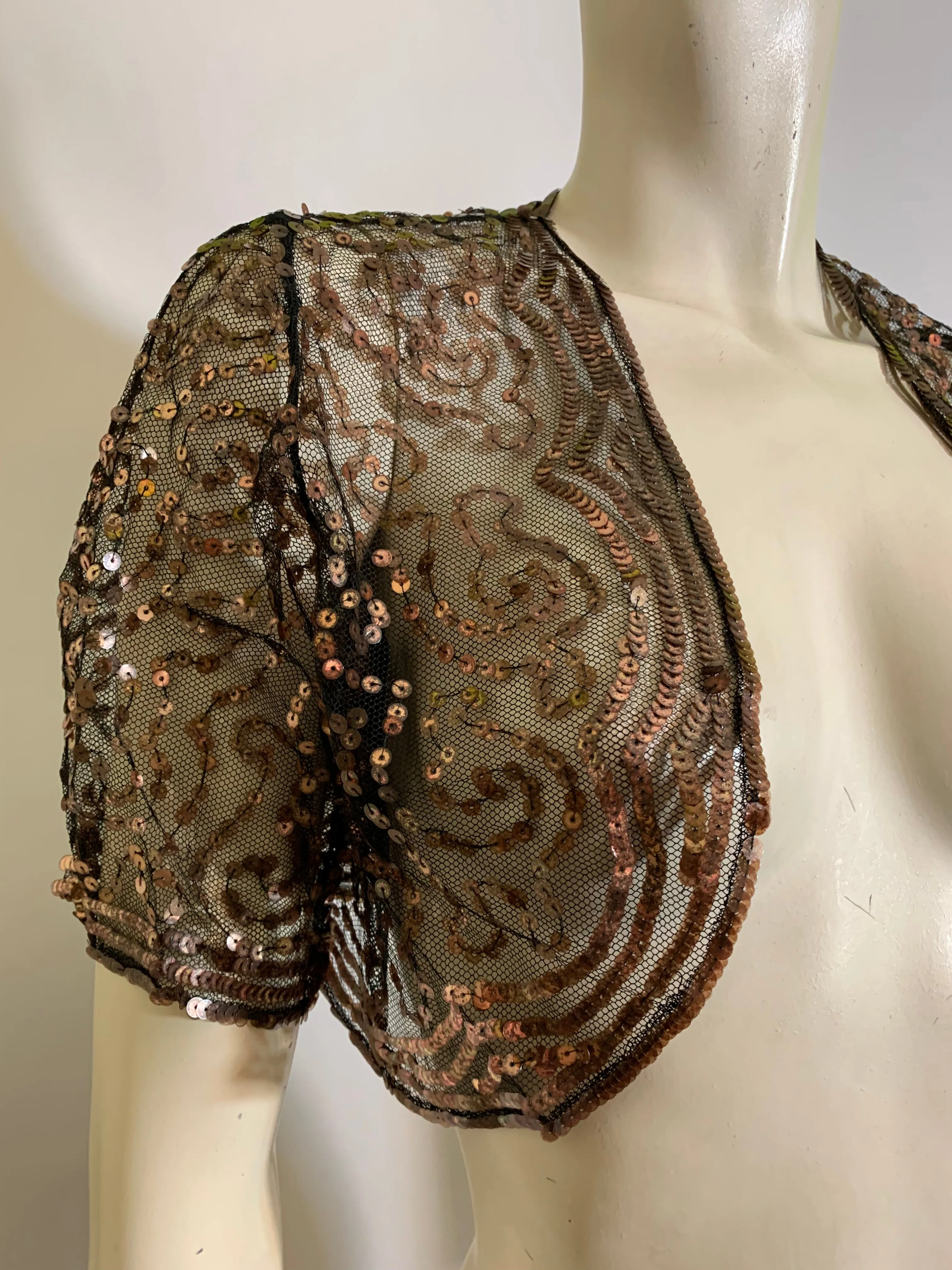 Black Mesh Bolero Jacket with Coppery Gelatin Sequins circa 1930s