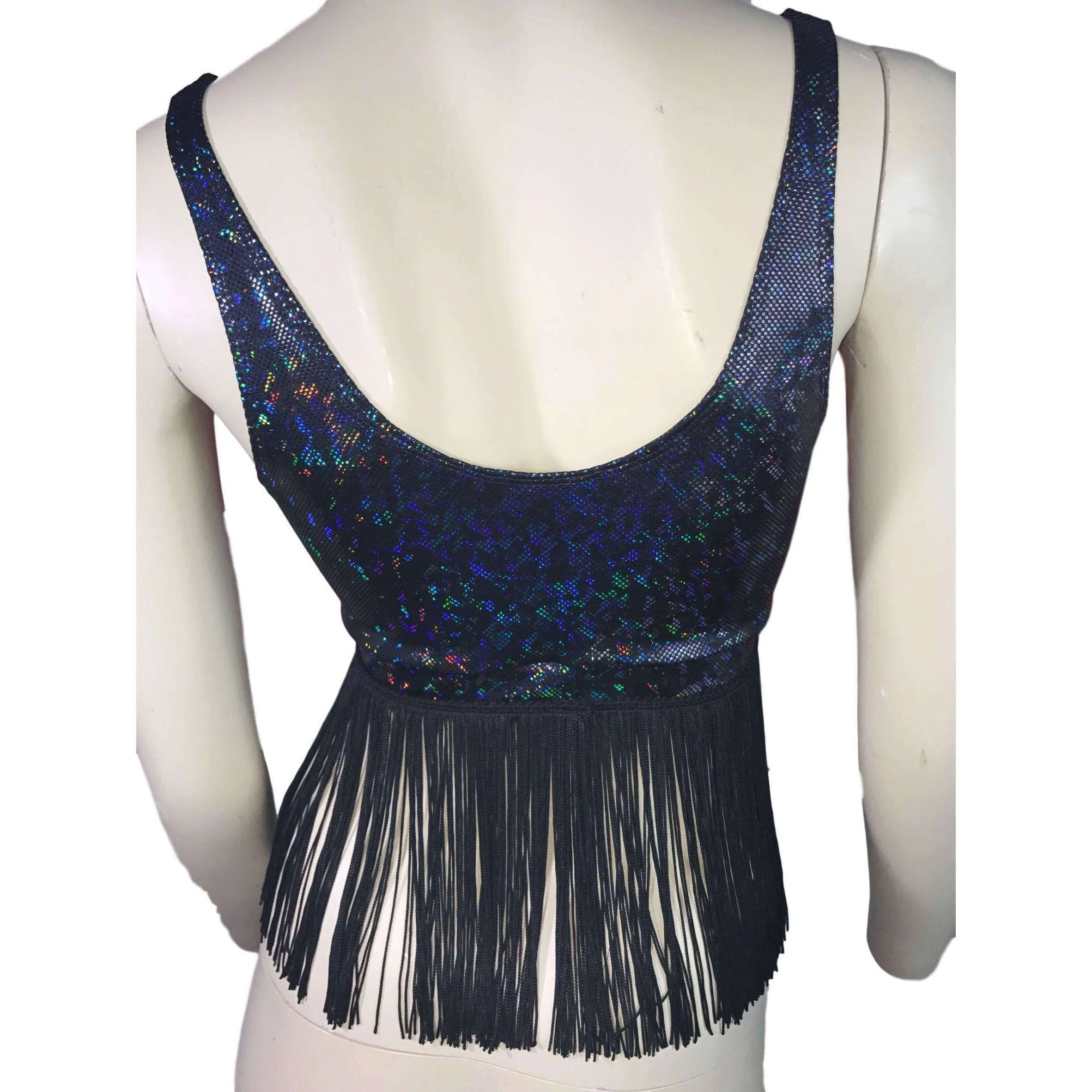 Black Shattered Glass Holographic Fringe Bralette