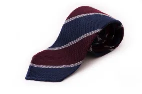 Blue & Burgundy Striped Cashmere Wool Grenadine Tie