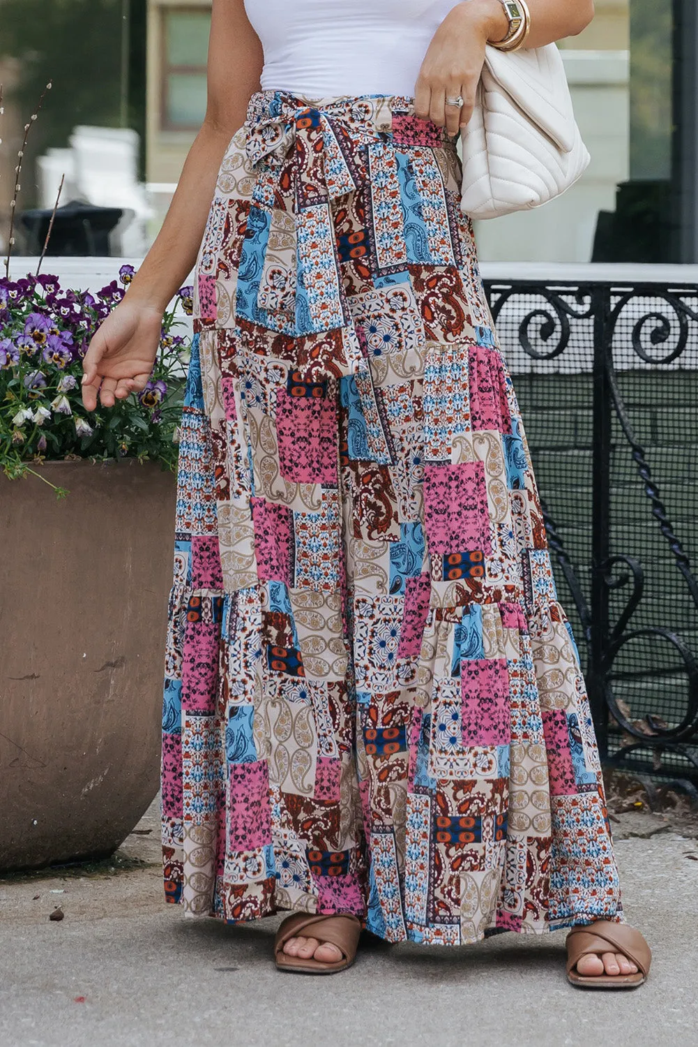 Boho Paisley Mixed Print High Waist Pants