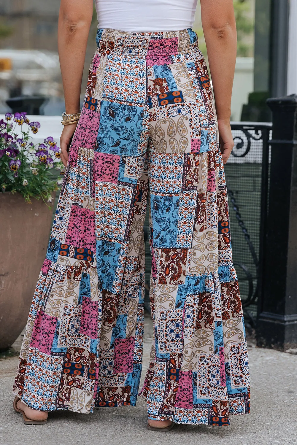 Boho Paisley Mixed Print High Waist Pants