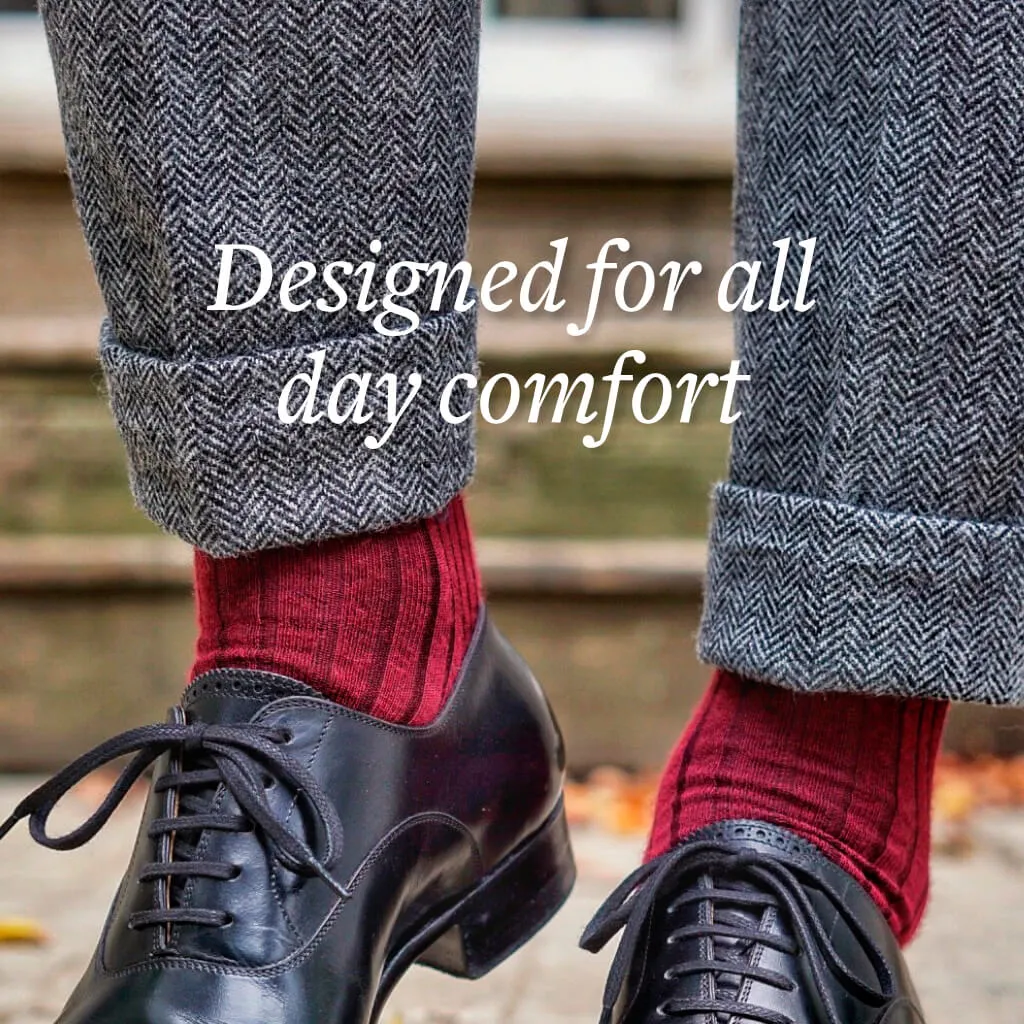 Burgundy Merino Wool Mid Calf Dress Socks