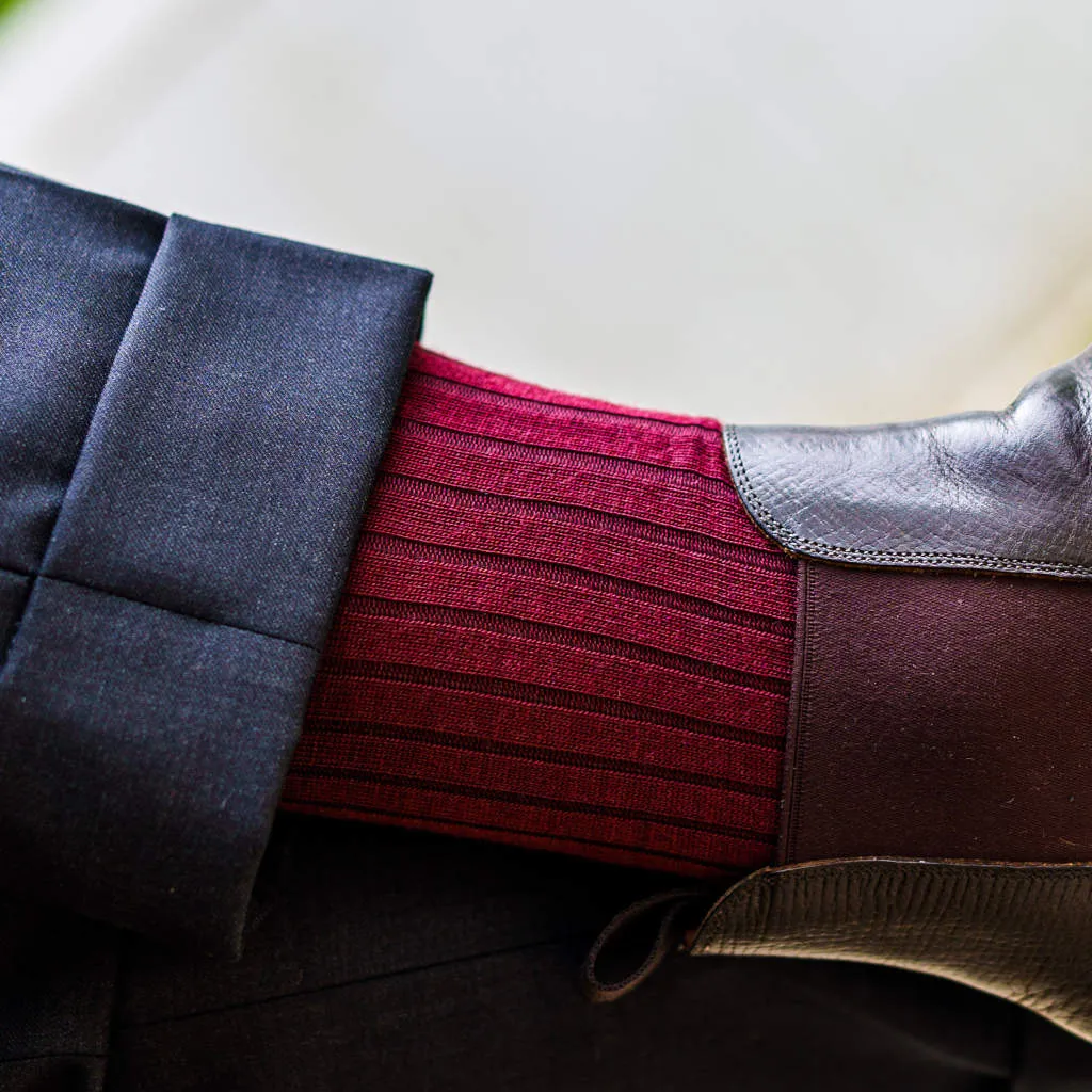 Burgundy Merino Wool Mid Calf Dress Socks