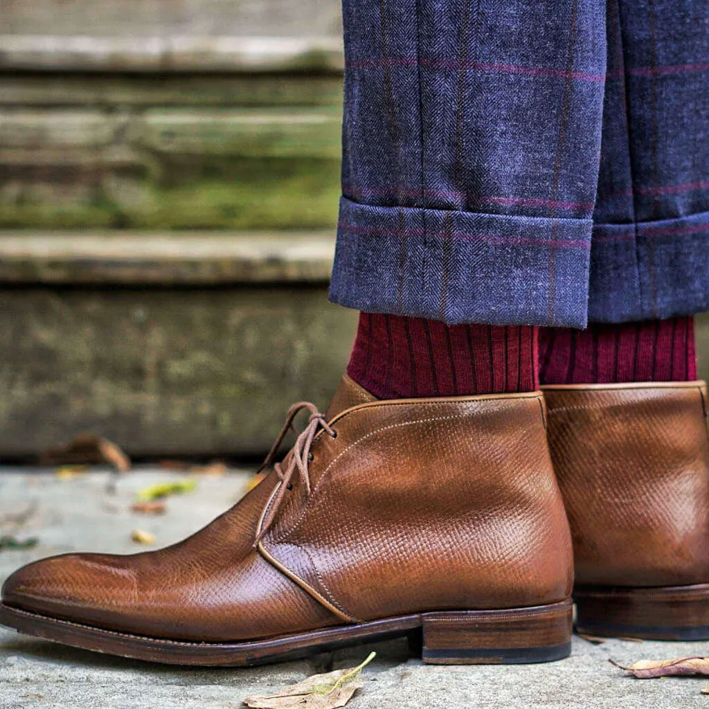 Burgundy Merino Wool Mid Calf Dress Socks