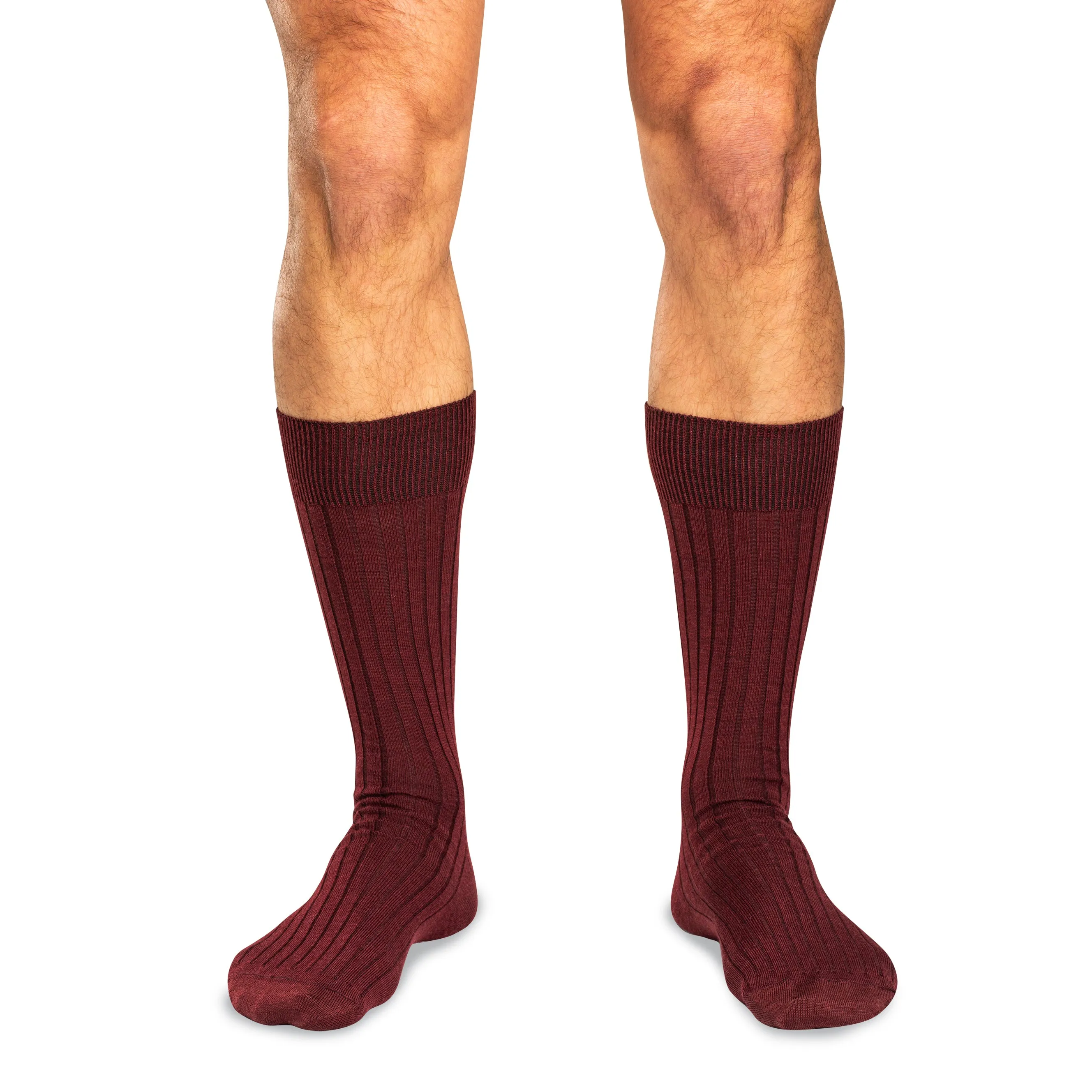 Burgundy Merino Wool Mid Calf Dress Socks