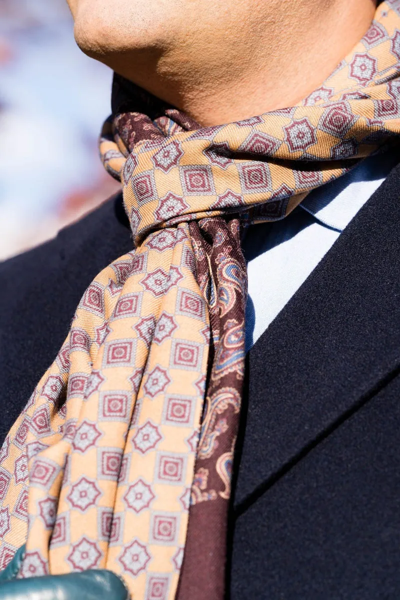 Burgundy Paisley & Geometric Double Sided Scarf