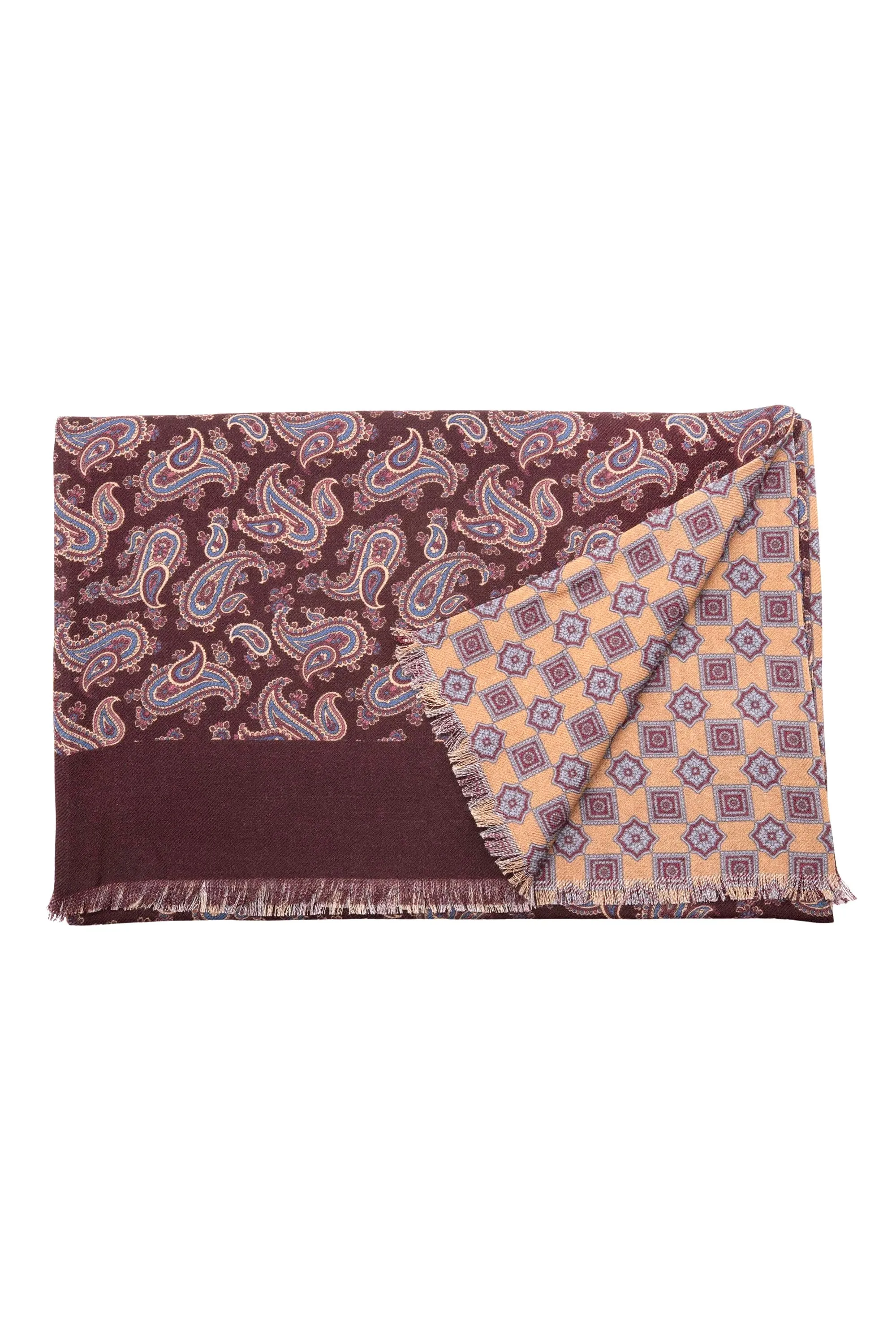 Burgundy Paisley & Geometric Double Sided Scarf