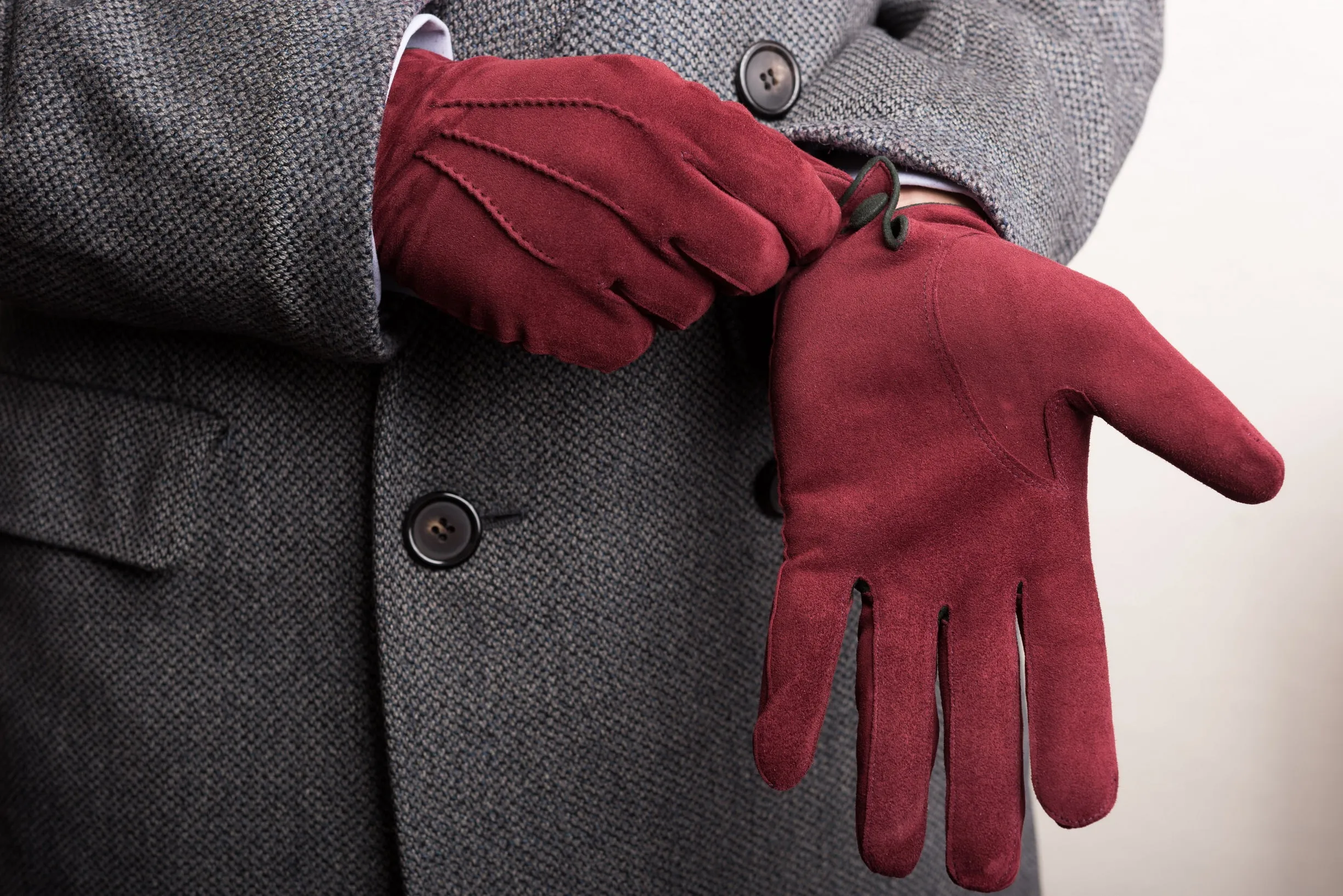 Burgundy Suede Unlined Leather Gloves