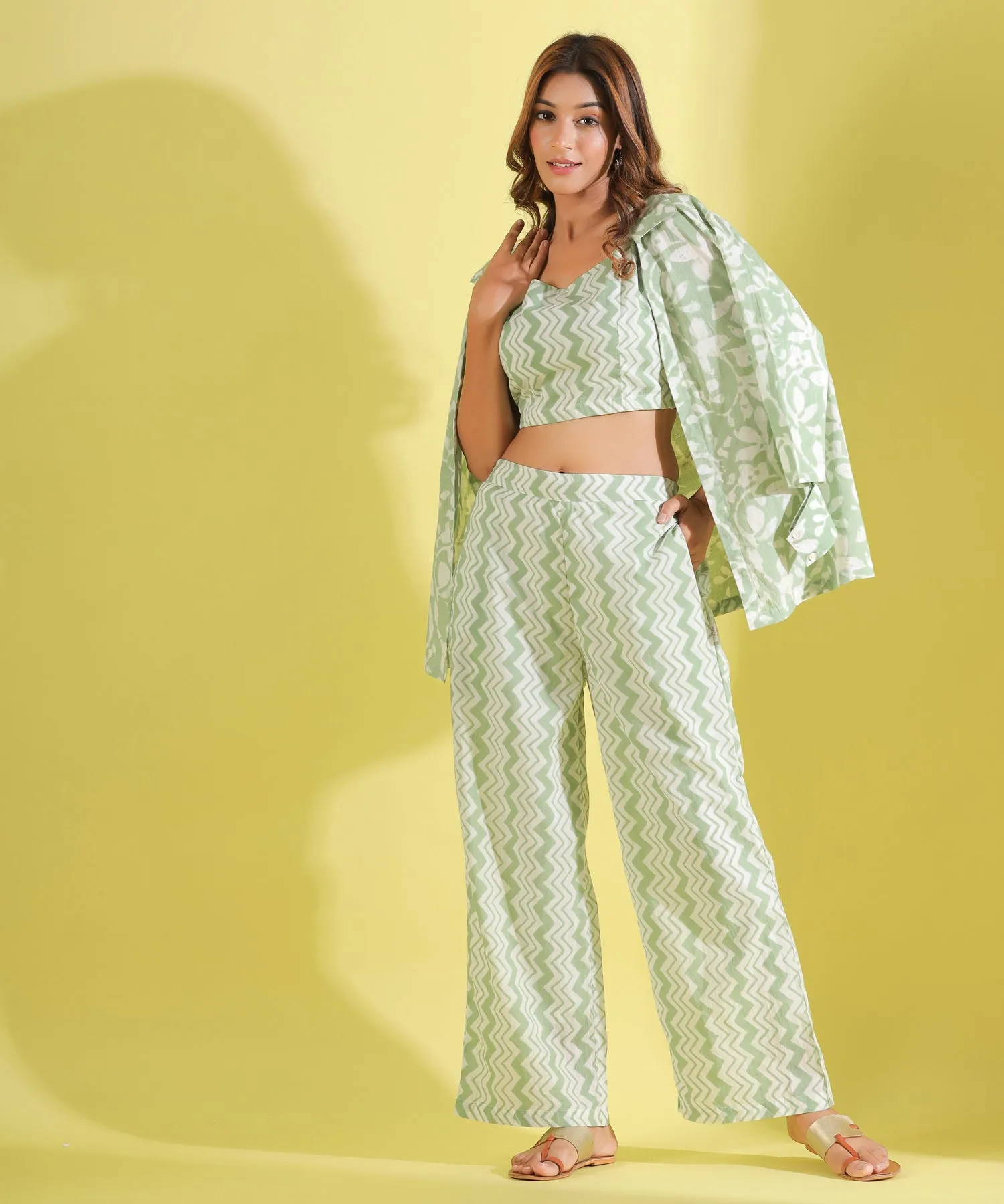 Calming Green Zigzag Cotton Three piece Set