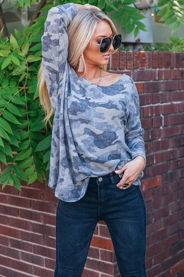 CAMO TWIST BACK SWEATER